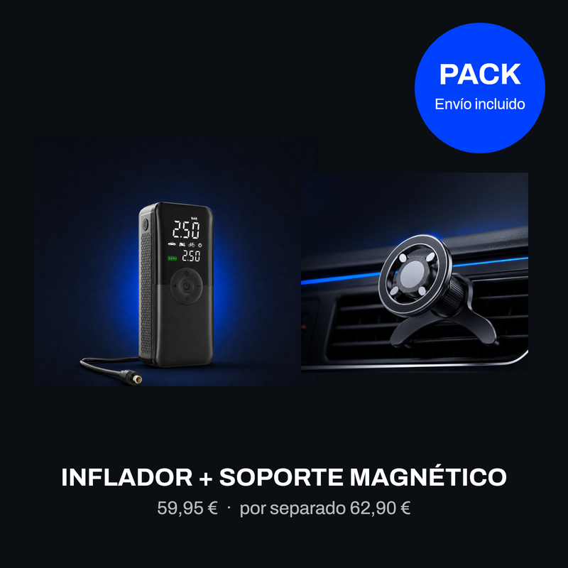 Pack DriveCore: inflador portátil y soporte magnético de rejilla