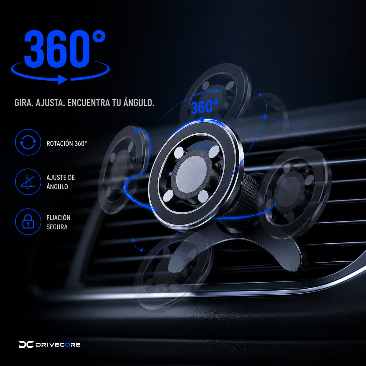 Rotación de 360 grados del soporte magnético DriveCore