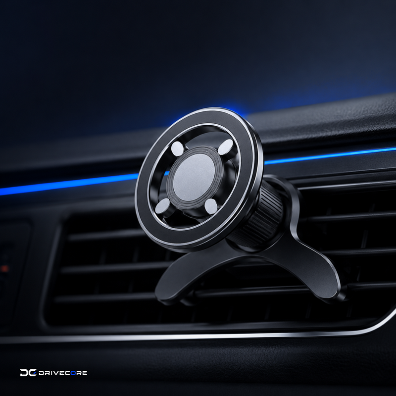 Soporte magnético DriveCore montado en la rejilla de ventilación de un coche